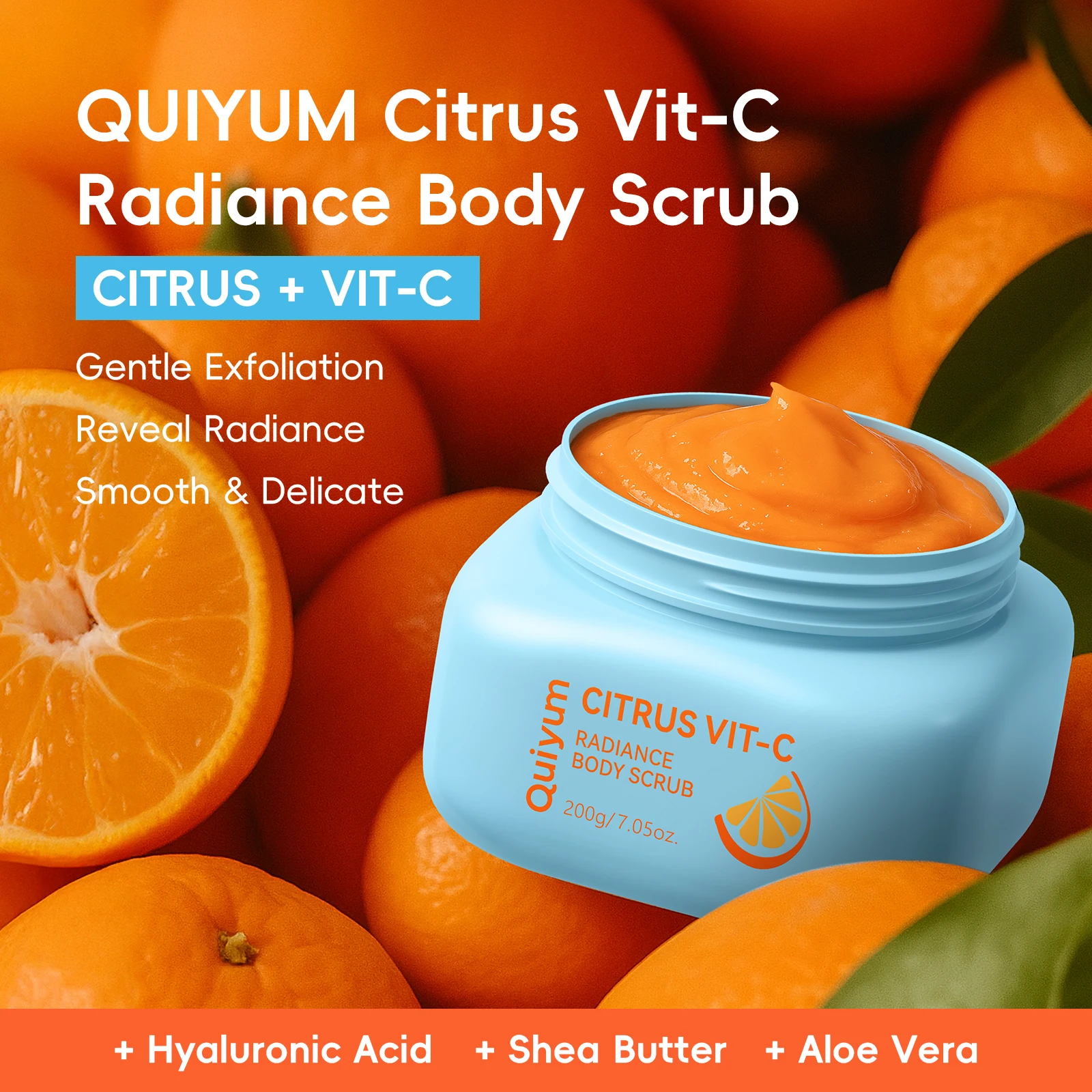 Quiyum Citrus Vit‑C Radiance Body Scrub 200g Gentle Exfoliating Smooth Delicate Skin Reveal Natural Radiance Hydrating Body Care