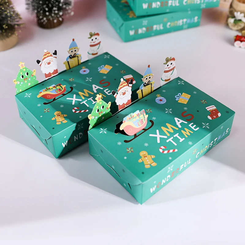 5/10Pcs Cartoon Christmas Candy Gift Box Kraft Paper Cookie Packaging Box 2025 Christmas Party Decor Xmas Navidad New Year 2026