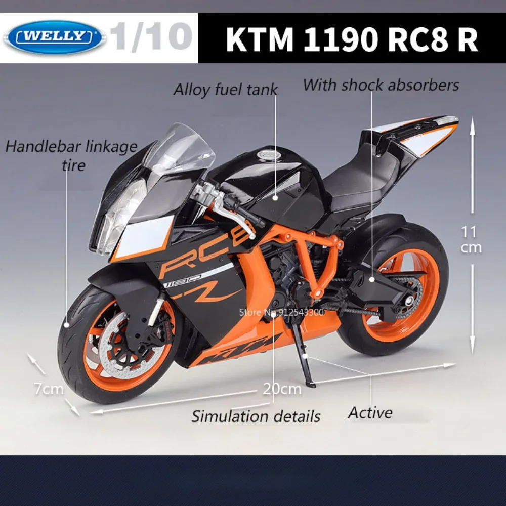 1/10 Scale KTM 1190 RC8 R Toy Motorcycle Model Alloy Diecast Simulation Sacle Model Motorcycle Collection Toy Kid Birthday Gifts 6