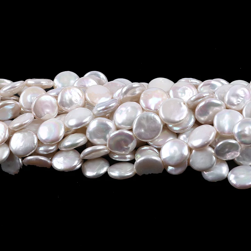 

12-13mm natural White color coin loose freshwater pearls strand for jewellery making supplies