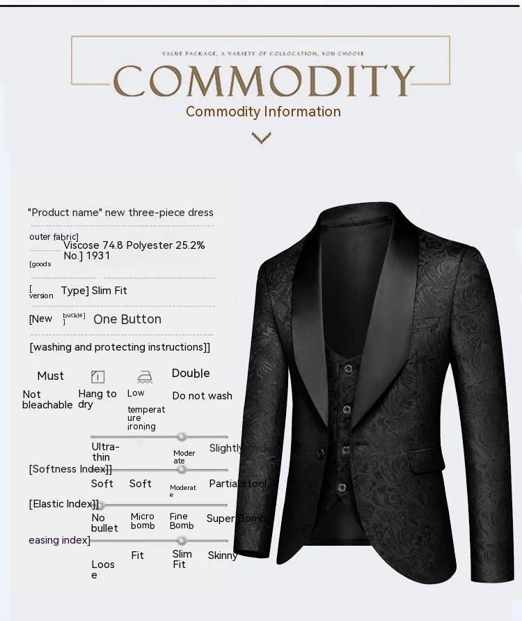 New Business Leisure for Men's Wedding and Groom Dress Hall Suit Three piece Set 3D_vogarts.com