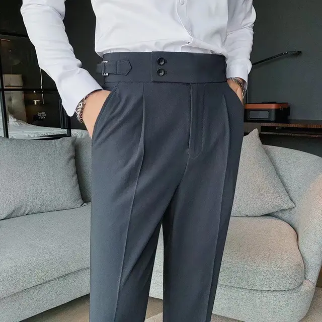 Man Suits Pants High Waist Social Tailoring Straight Business Korean Style Clothes Dress Trousers for Men Quality Formal Stylish 1