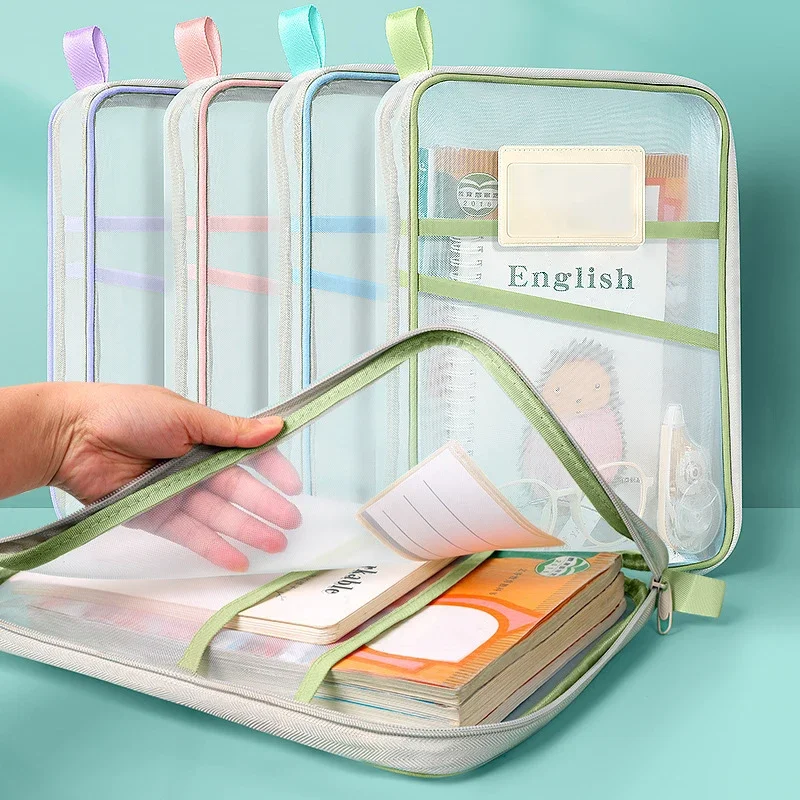 Double Zipper Stationery Book Organizer Large Capacity Folder Organizer Office Supplies Subject Papers Stationery Bag 1PC