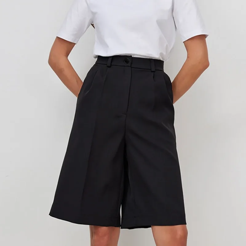 2024 Summer New French Commuter Casual Khaki Short Pants for Youthful Women Clothes Women's Fashion High Waist Wide Leg Shorts