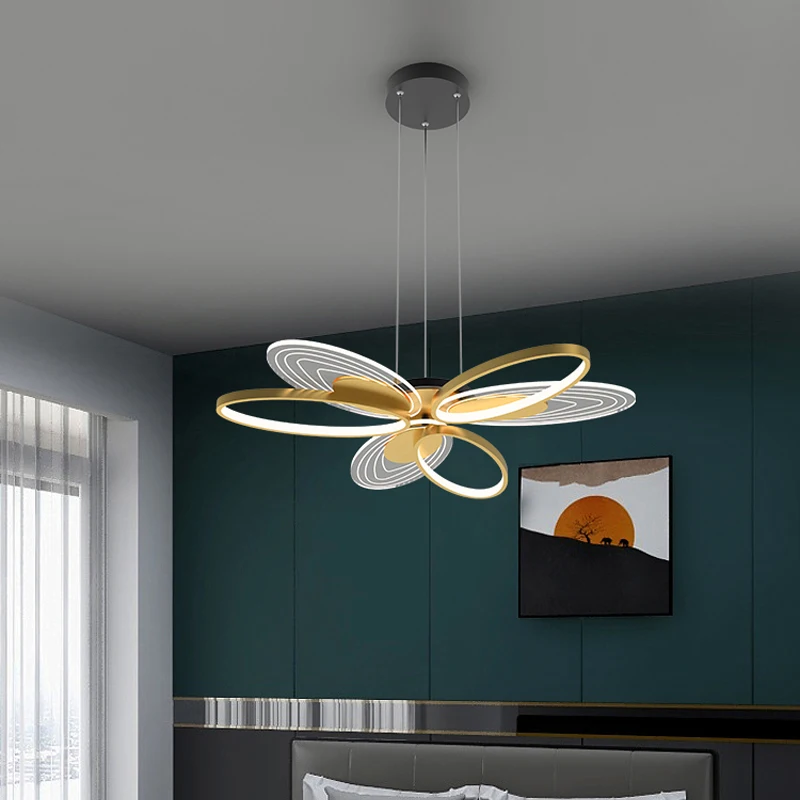

Creative LED Chandelier Lighting Modern Restaurant Pendant Lamps Simple Living Room Hanging Lamp Nordic Flower Commercial Lights