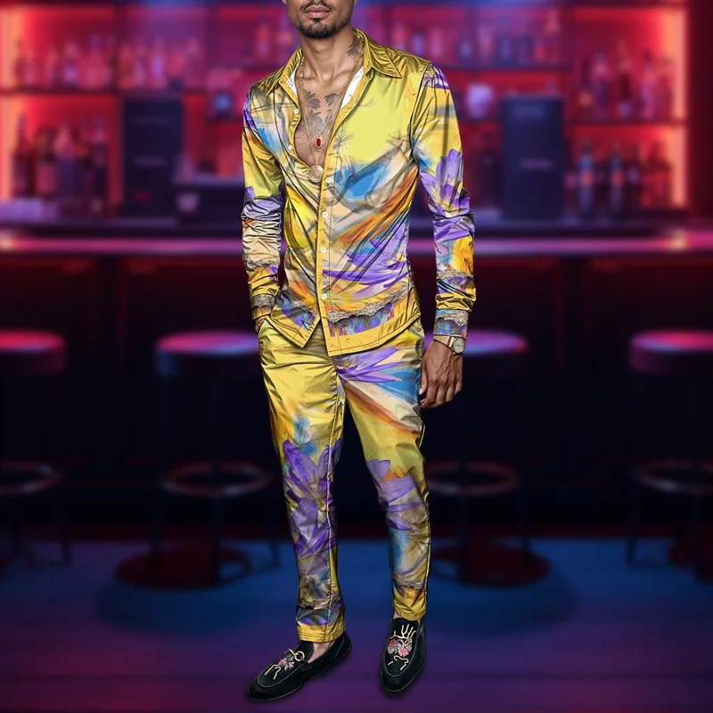 2025 Spring Summer Men Shirt Set Brand Print Fashion Printing Two Piece Set Mens Light Luxury Lightweight Party Long Sleeves_voghion.com