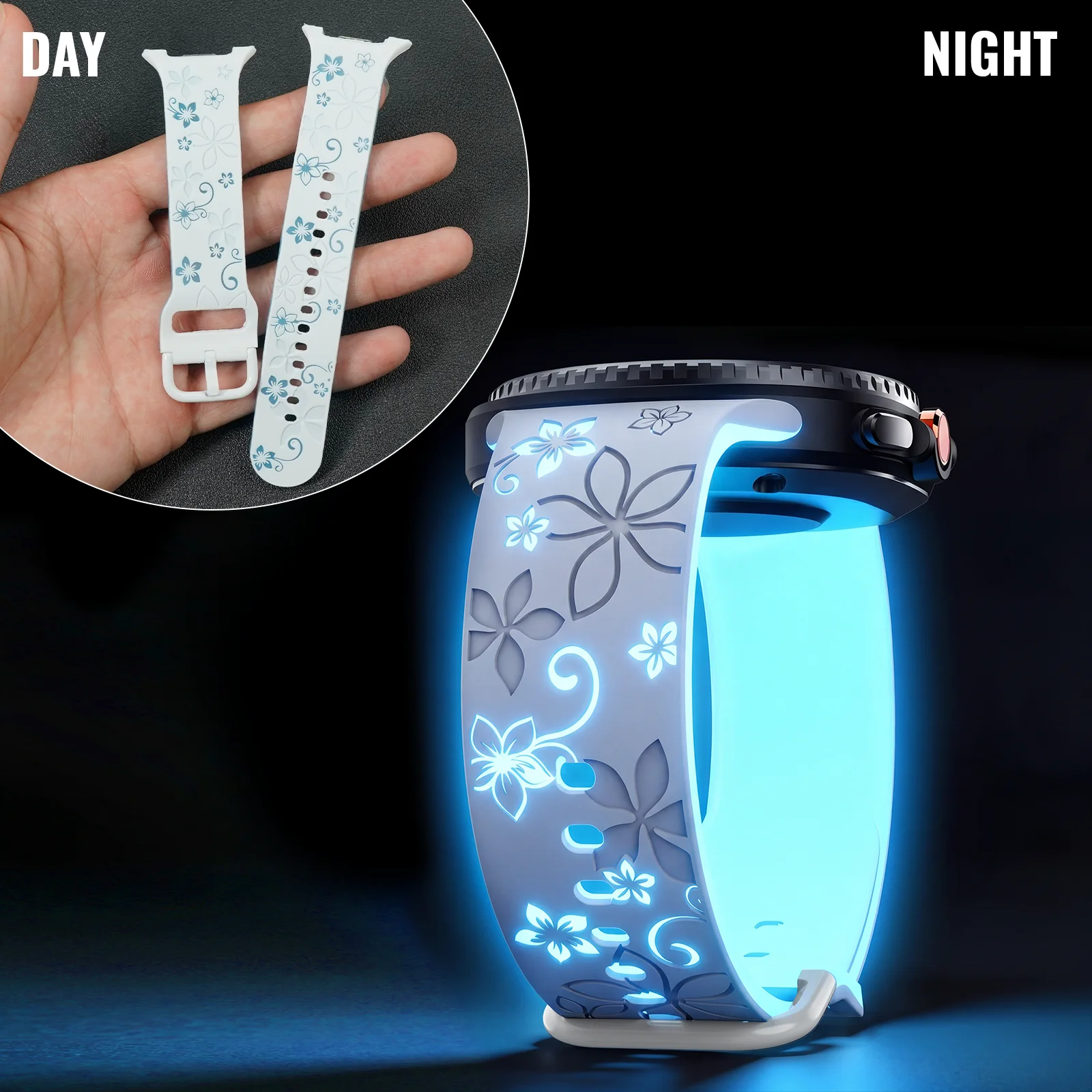 Two-Tone Engraved Print Luminous Silicone Smartwatch Wristband