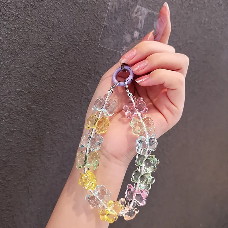 Personality Hand-beaded Wrist Bear Pendant Mobile Phone Lanyard Ins Net Red Hand-held Chain Pendant Women&s Phone Antilost Sling