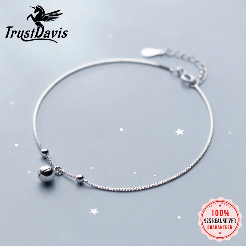 TrustDavis Real 925 Sterling Silver Fashion Chinese Charm Wish Bell Anklets For Women Girls Birthday Gift 925 Jewelry DS1483