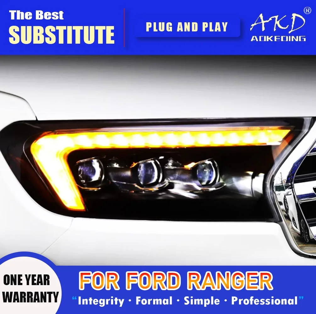 

AKD Head Lamp for Ford Ranger LED Headlight 2016-2021 Headlights Ranger DRL Turn Signal High Beam Angel Eye Projector Lens