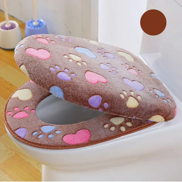 Vastag Korall Bársony Luxus Wc Ülés Fedele Lágy Meleg, Egy / Kétrészes Wc-Tok Vízálló Fürdőszoba Borítás - Image 5