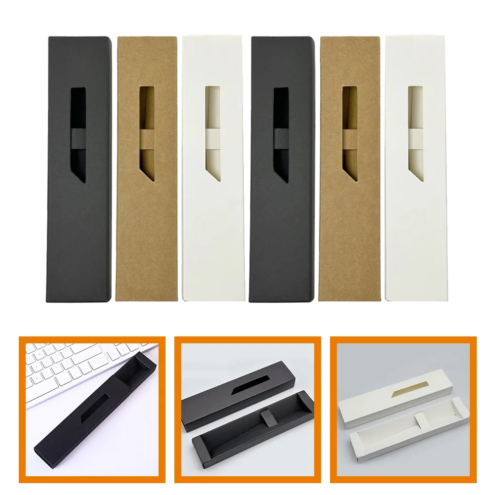 

Visual Window Kraft Paper Drawer Pen Box Cover 6pcs Case Single Fountain Holder
