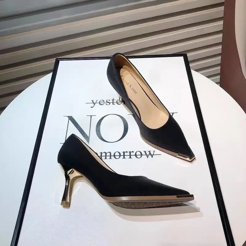 Heeled Sandals Women's High Heels New Arrival Shoes Pointed Shallow Heel Single Shoes Commute Professional Shoes Designer Shoes 3