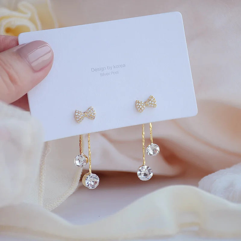 Korea New Design Fashion Jewelry A Two-wear Rhinestone Bowknot Tassel  Earrings for Woman Holiday Daily Elegant Earring - AliExpress