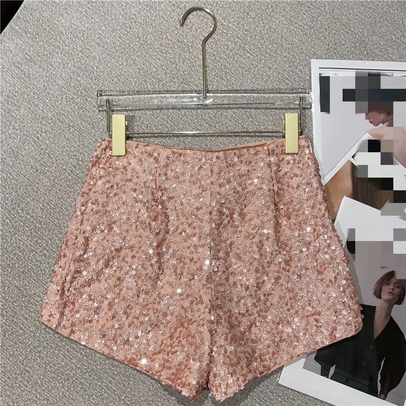 

pink shorts 2023 Bling Metallic Shorts for Women Sequin High Waist Black Skinny Party Nightclub Dance Bottoms Hot Girls Wear