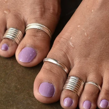 New 5 Pcs Silver Color Adjustable Toe Rings Set Simple Opening Toe Ring for Women Punk Summer Beach Fashion Jewelry Gifts