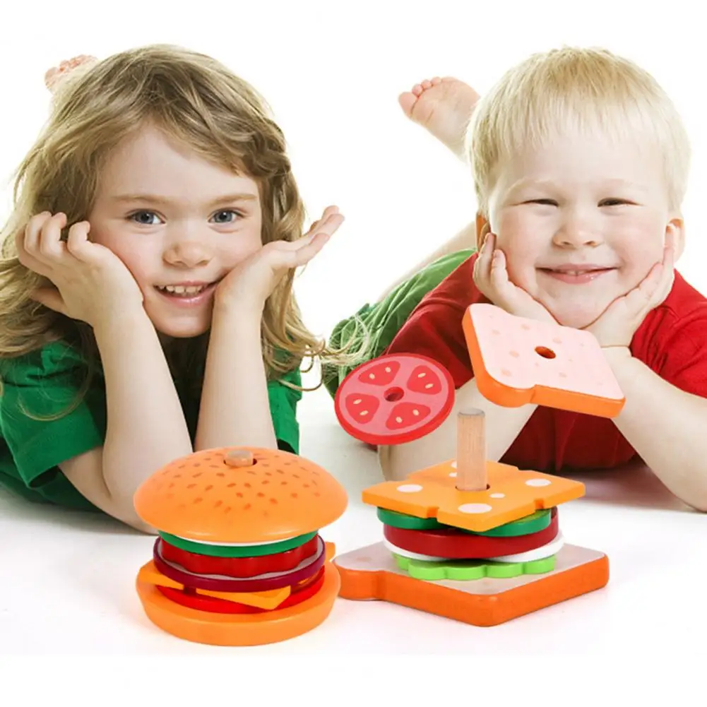 Wooden Toy Kids Montessori Matching Wooden Toys Simulation Hamburg DIY Colors Shape Matching Sensory Board Game Educational Toys for Kids