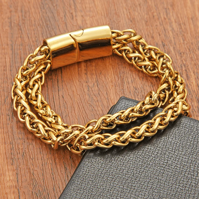 

Punk Hip Hop Men's Double Chain Bracelet Encrypted Half Round Cuban Chain Bracelet for Men