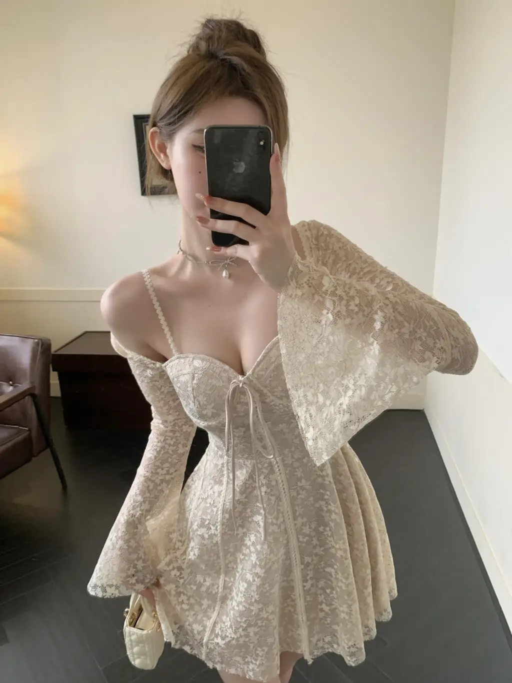 Sexy Lace Mini Dresses for Women Flare Sleeve Square Collar Corset Slim A-line Wedding Birthday Party Dress Y2K Prom Vestidos