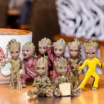 Anime figure keychain Guardians of the galaxy small tree man pendant Groot Model doll keyring Gifts kids Toys