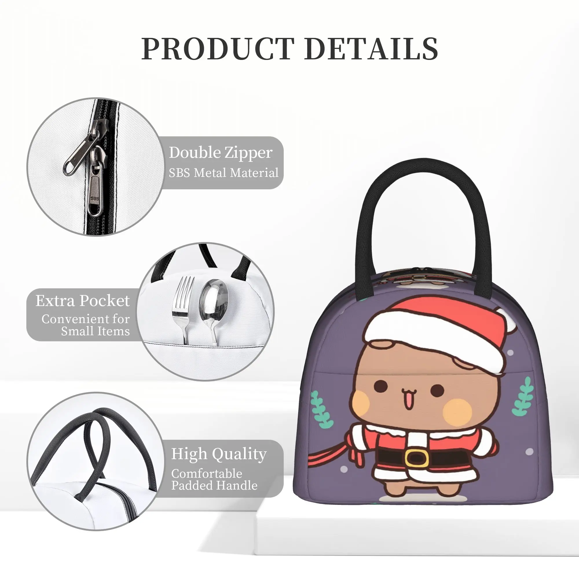 Dudu Bear and Bubu Panda 크리스마스 절연 도시락 가방 쿨러 가방 식사 용기 대형 토트 도시락 상자 남성 여성 사무실 여행