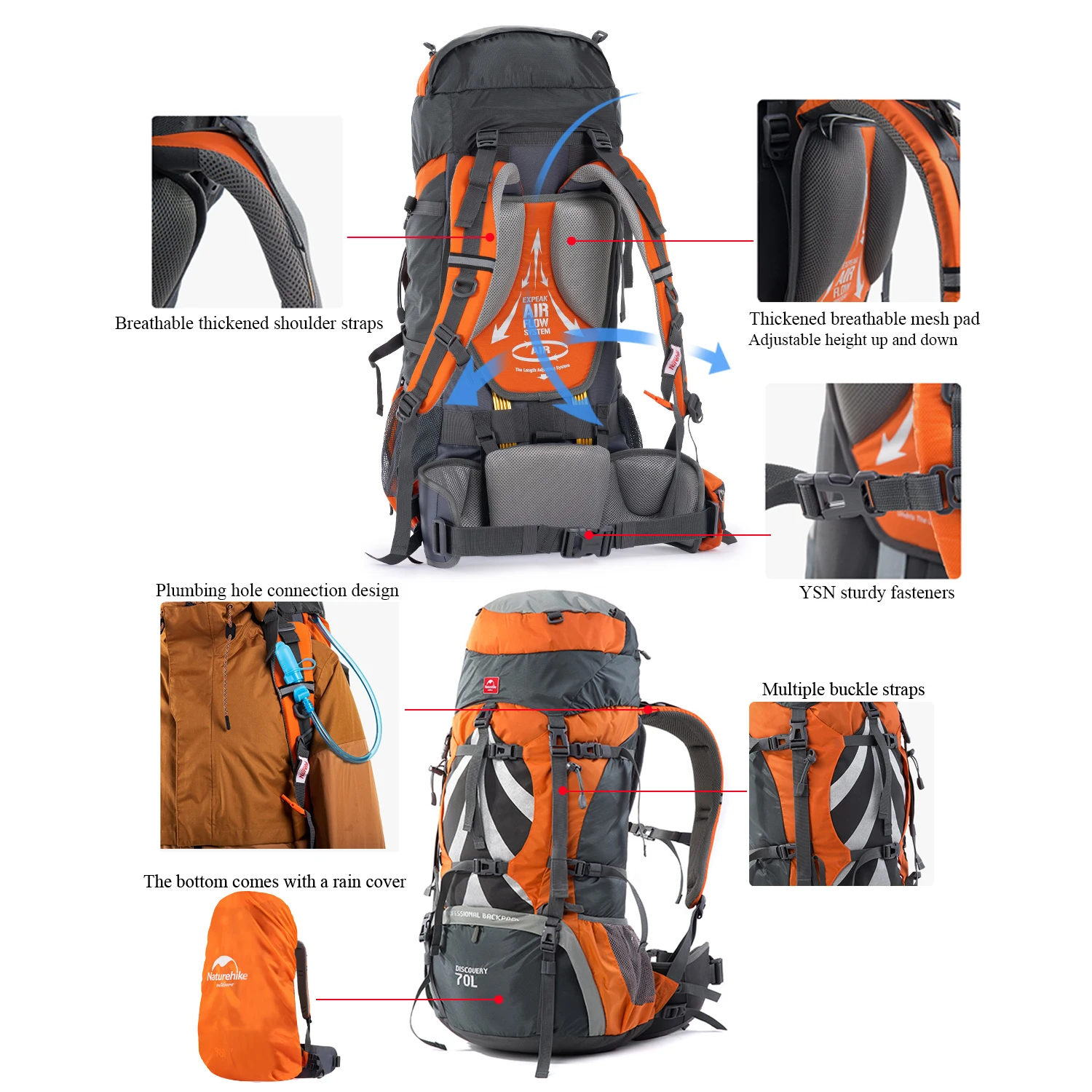 Naturehike 70L Hiking Backpacks Outdoor Large Capacity Rainproof Climbing Bag For Man Woman Bushcraft Travel Camping Backpack