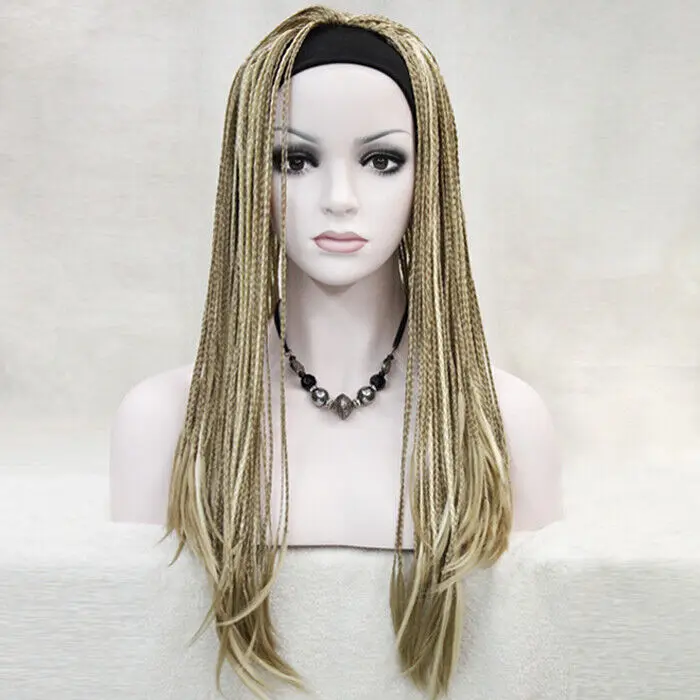 

Synthetic Long Straight Hand Made Braids 3/4 Half Full Wig Headband Ladies Wig