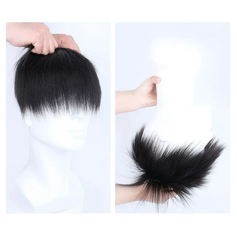 Bloc de cheveux humains pour hommes asiatiques, cheveux courts et rugueux, toupet, bloc de remplacement, couverture de calvitie méditerranéenne, cheveux gris, peut couper librement