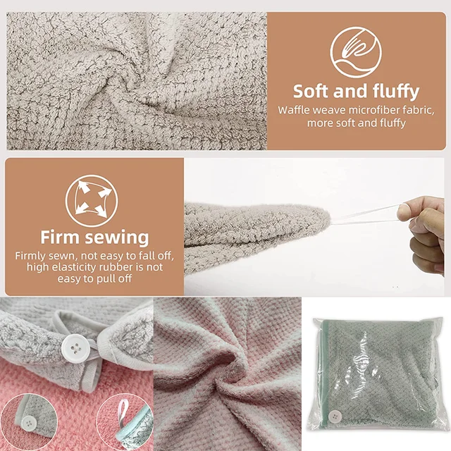 Haj Törülköző Gombbal Szuper Abszorbens Csomagolás Göndör Hajhoz, Gyors Szárító Hajcsomagolás A Nők Számára, Súrlódásgátló Mikroszál - Image 3