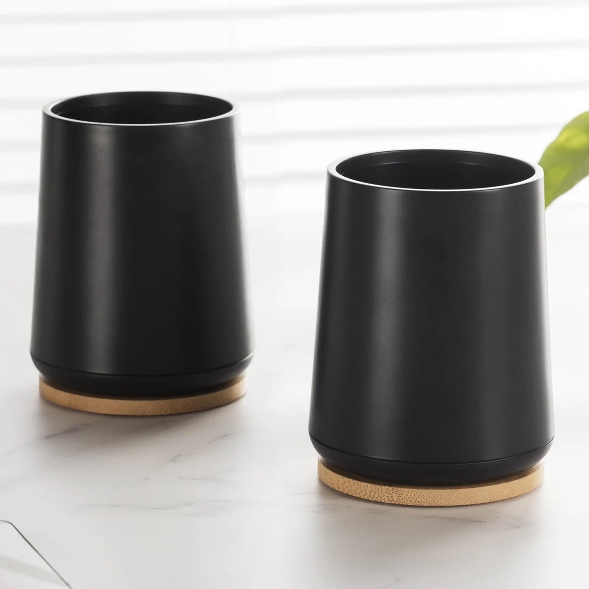 Couple Toothbrush Holder Set With Bamboo Base For Bathroom_voghion.com