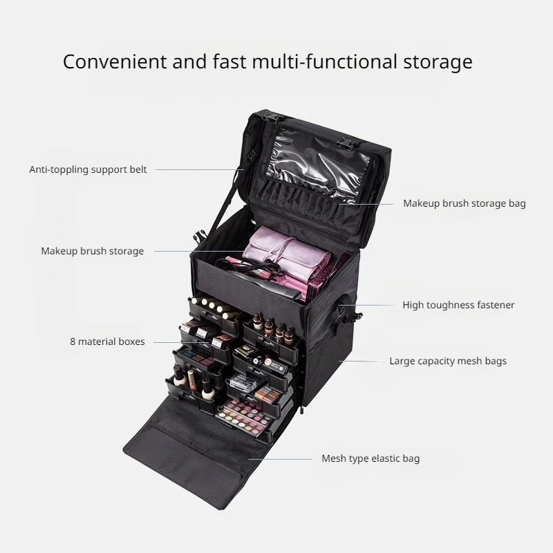 Luggage Ladies Trolley Bag Large Capacity Nail Technician Professional Beauty Tools Box with Wheels Rolling Suitcase