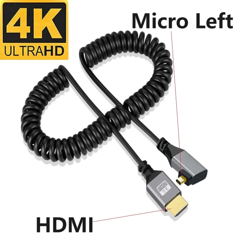 Cavo HDMI 2.1 A Spirale 8K 48 Gbps - Connettore A 90° Maschio-Maschio - Lunghezza 1,2m - Supporta 8K@60Hz, 4K@120Hz - Per Monitor, PC, PS5 - 2