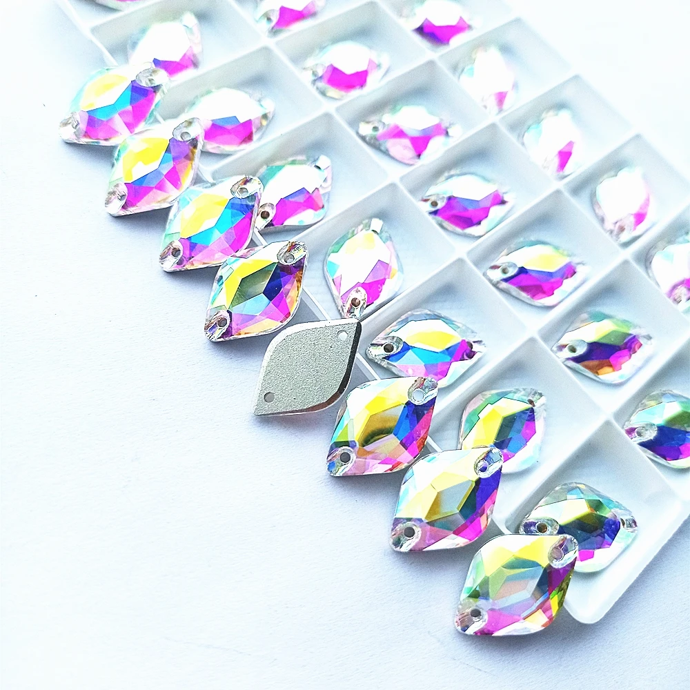 

Lemon Shape High Quality Glass Sew On Stones Oval Glitter Crystal AB Flat Back Rhinestones for DIY Sewing Clothes Decoration