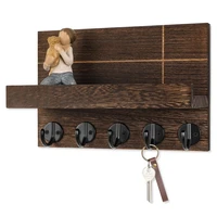 Wood Key Holder with Shelf Wall Decor Floating Shelf with Hooks Holds Key Rings Dog Leash Wallet Purse for Entryway Living Room 1