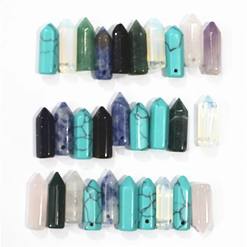 Selling Natural Stone Hexagonal Pillar Necklace Pendant Reiki Charms Ornament Jewelry Earrings Accessorie Making Wholesale 30Pcs