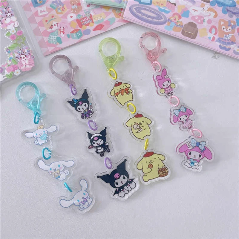 

Cute Kuromi Keychain Kawaii Sanrio Cinnamoroll Llavero Accessories Purin Girls Creative Birthday Gift Present Girl Lovely 키링 Set