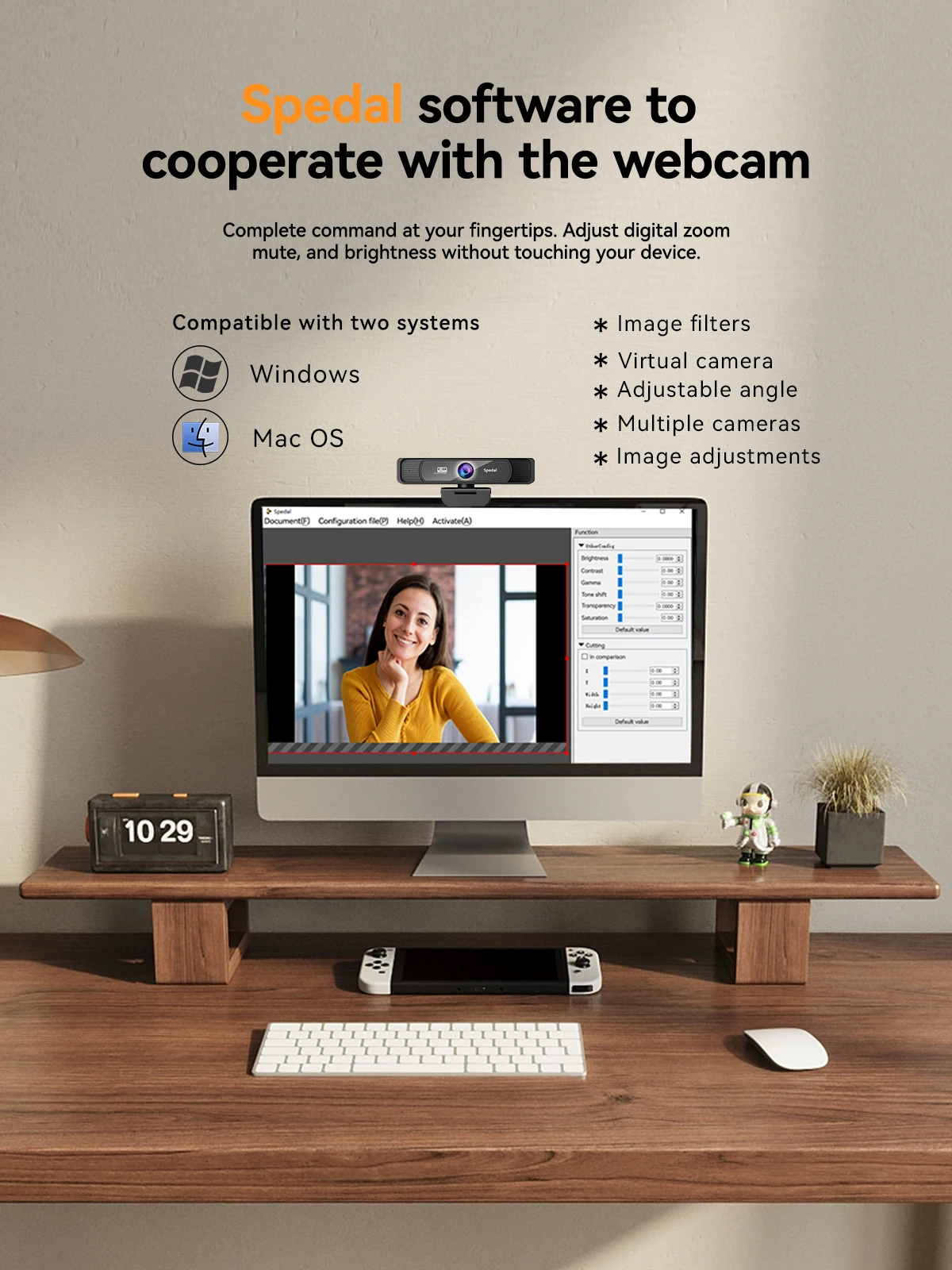 Spedal 931 HD 4K 30Fps 120 Wide Angle Webcam Wtih Microphone Remote Control Streaming PC Conferencin Windows Mac Linux
