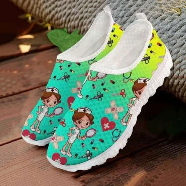 Rimocy Nurse Shoes Women Print Breathable Sneakers Woman Slip-on Light Non-slip Flats Ladies Soft Bottom Casual Sports Shoes