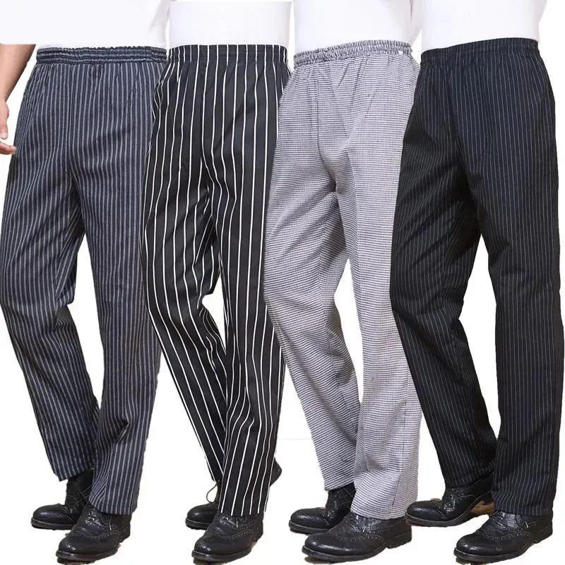 

With Uniforms Trouser Men Work Pant Zebra Trousers Pants Elastic Chef Hotel Baggy Women Kitchen Waist Restaurant Pocket Chef