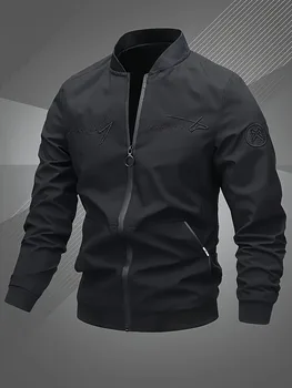 Trendy men's alphabet embroidered bomber jacket - stylish design, versatile casual style 3