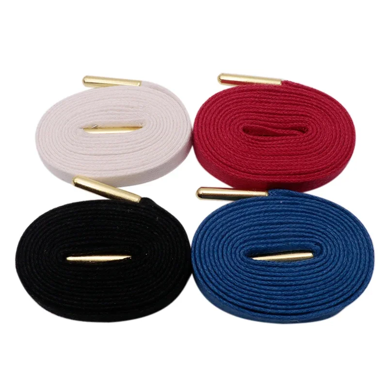 Weiou Laces 8mm Waxed Dress Shoe String Black White Gold Tips Bootlaces Double Layer Cotton Shoelaces for Casual Leather Shoes