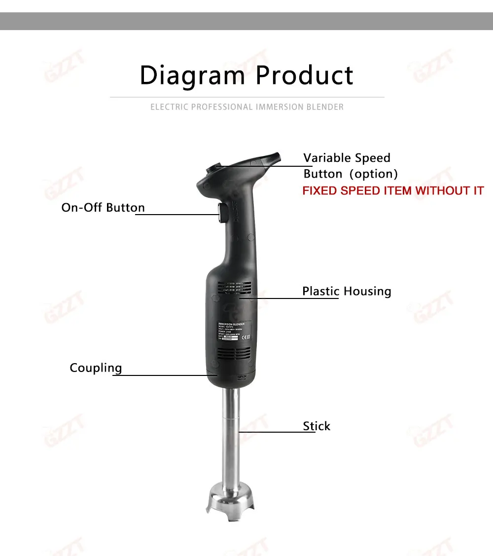 GZZT 270W Immersion Blender Handheld Blender 304 Food Grade Stainless Steel Food Mixer Optional Whisk Egg Beater 110V 220V 5