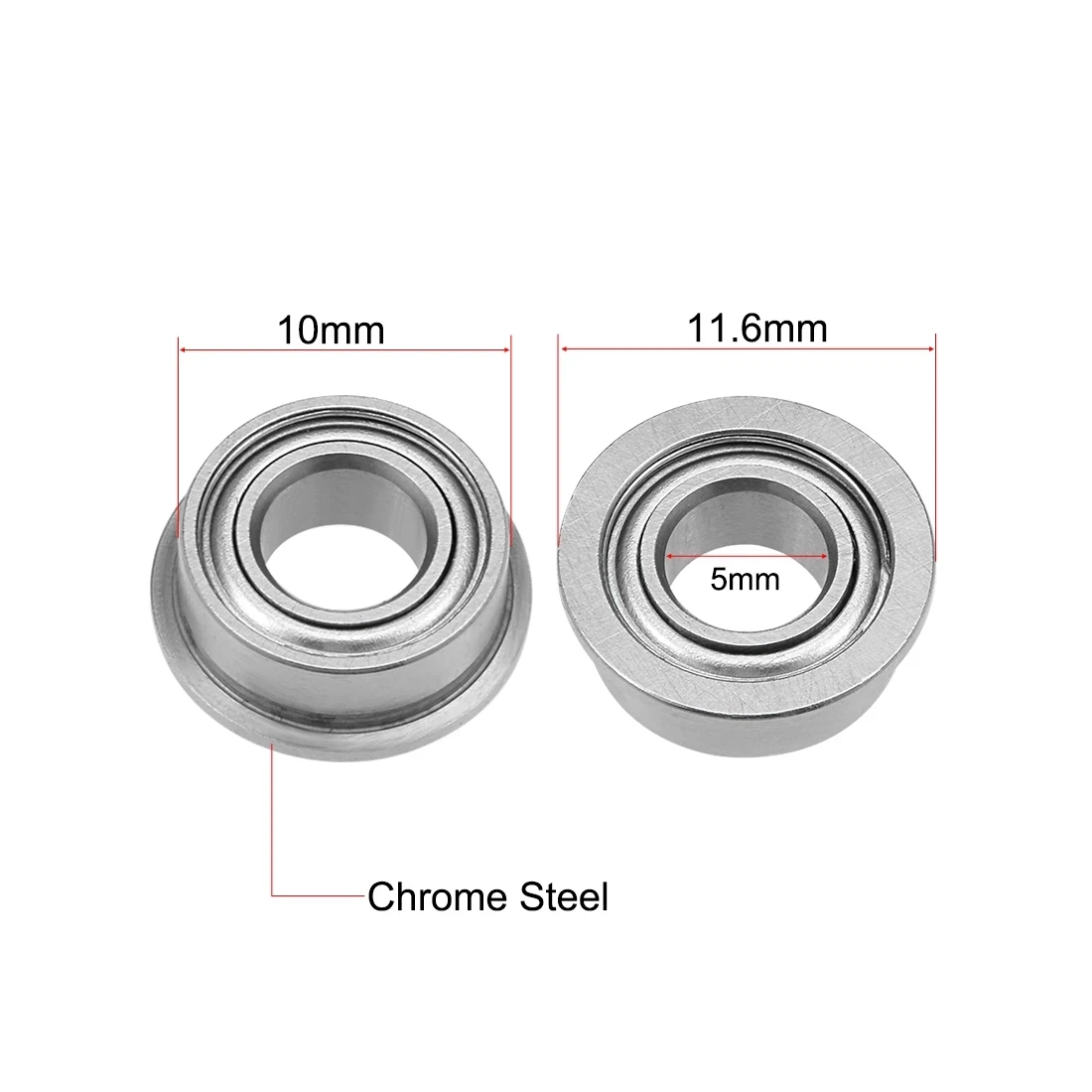 MF105zz Deep Groove Flange Ball Bearings 10Pcs 5x10x4mm Double Shielded Miniature Flanged for 3D Printer
