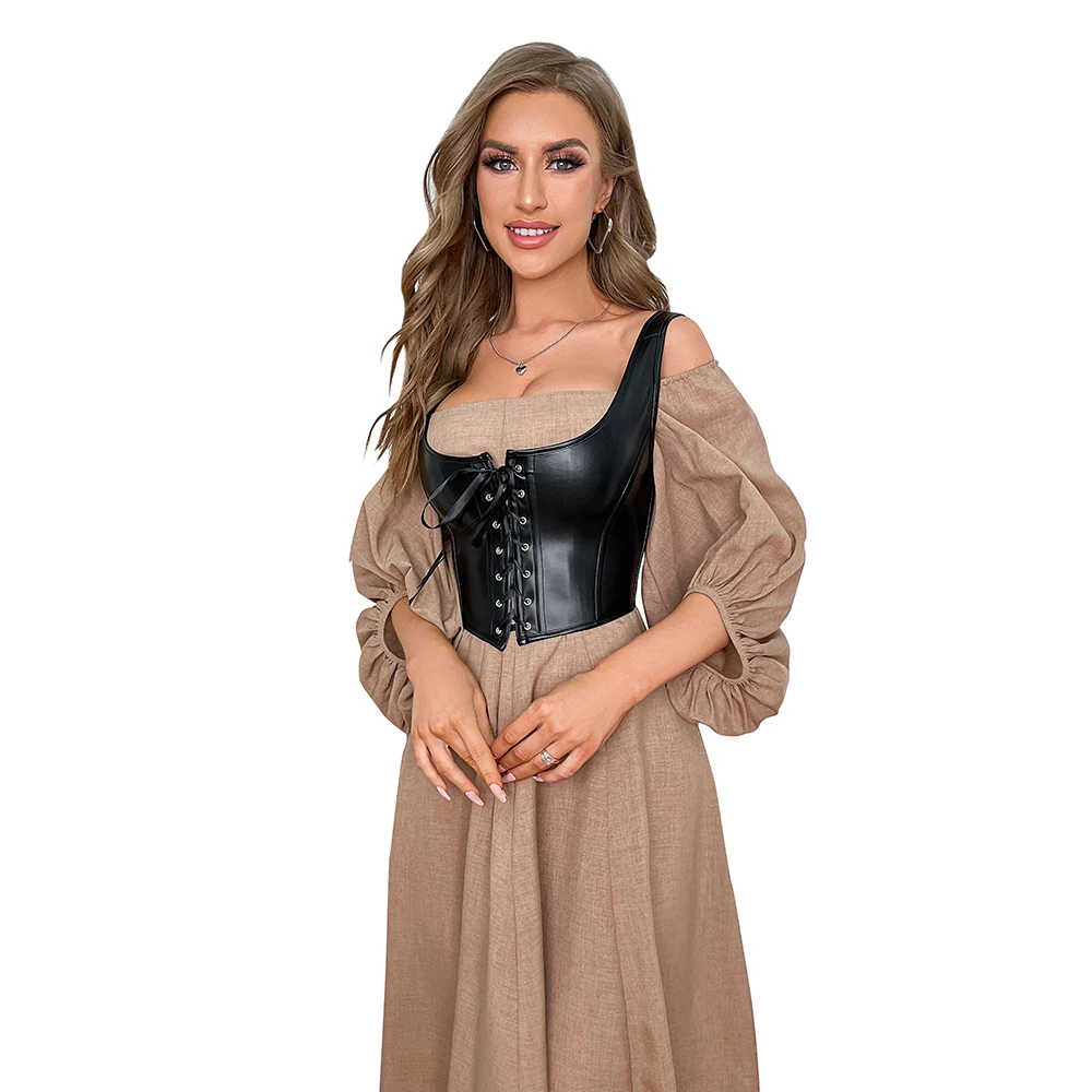 Corset Bustier Top Leather Tank Crop Top Women Summer Lace-Up Vest Camisole Club Wear Sleeveless