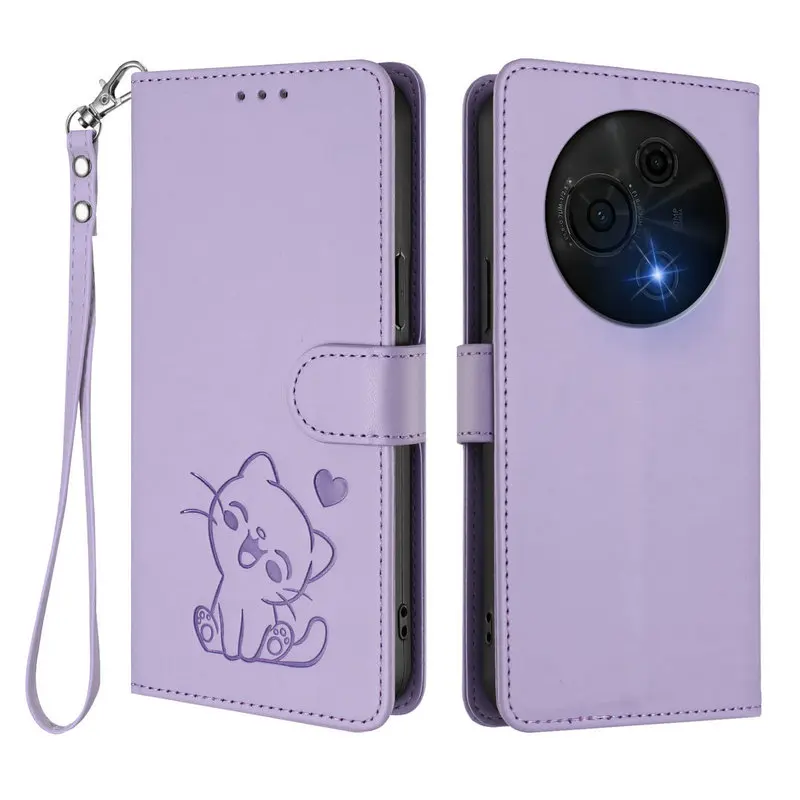 Premium Cat Embossed Leather Wallet Case - Elegant and Versatile Design