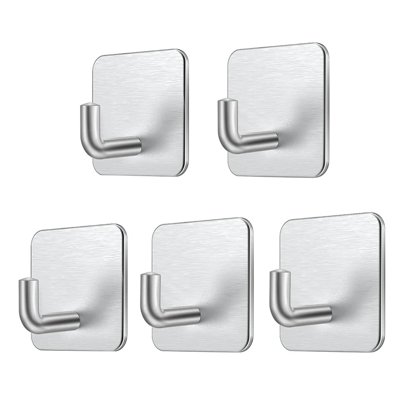 

5 Pack Bathrobe Hook Wall Hook U-Shaped Self-Adhesive Towel Hook Stainless Steel Coat Hook No Drilling