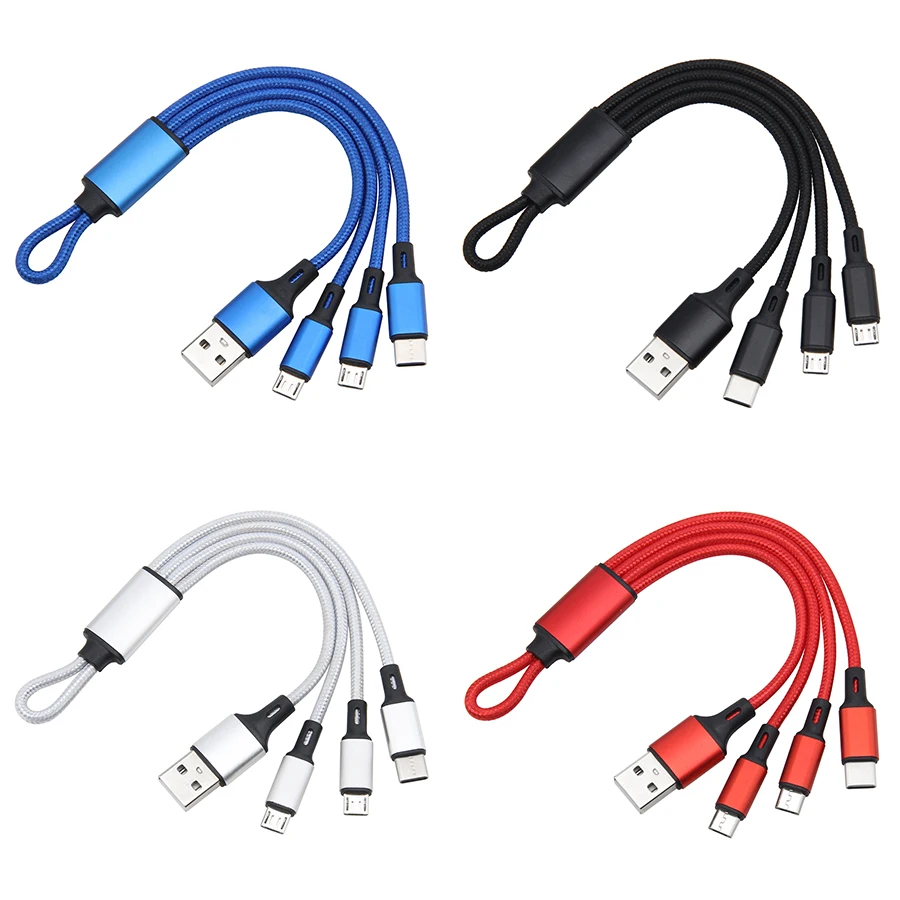 18cm 3 In 1 Usb Cable Keychain Nylon Short Micro Usb Type C Multi