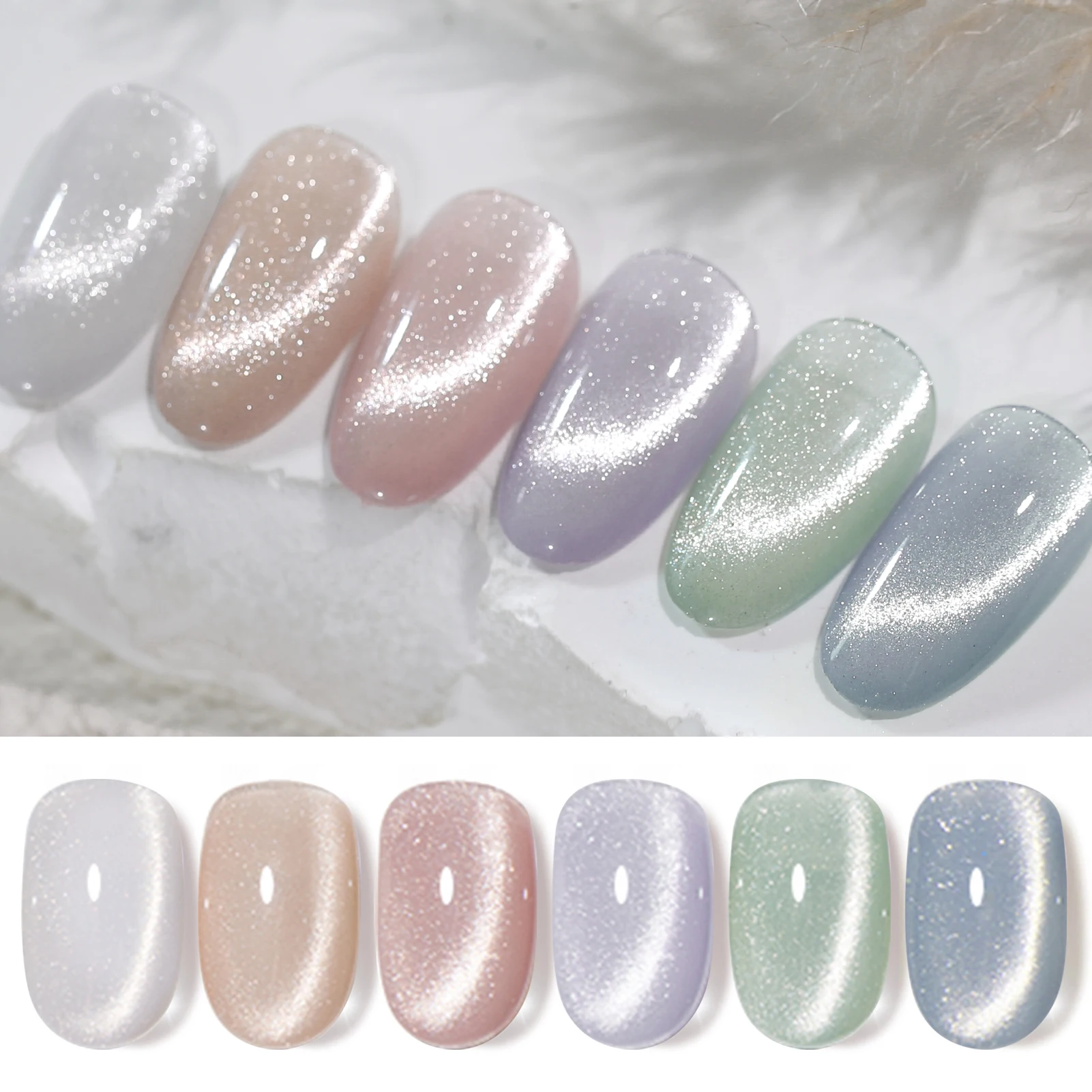 BORN PRETTY Glitter Shimmer Cat Magnetic Gel Nail Polish Set Moonlight Glass Cat Magnetic Gel Green Purple Pink Nude Silver Gel 3