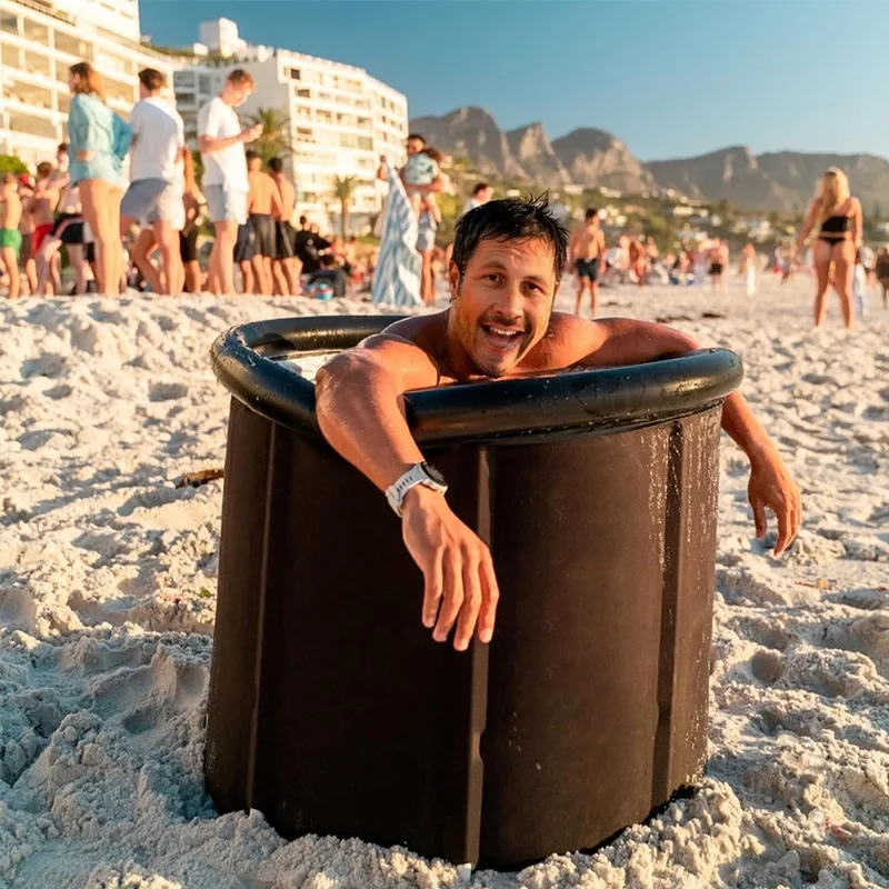 Foldable Black Ice Bath Tub Adult Bath Tub Household Folding Tub PVC Padded Spa Bath 75 * 80cm Air Rim Portable 3