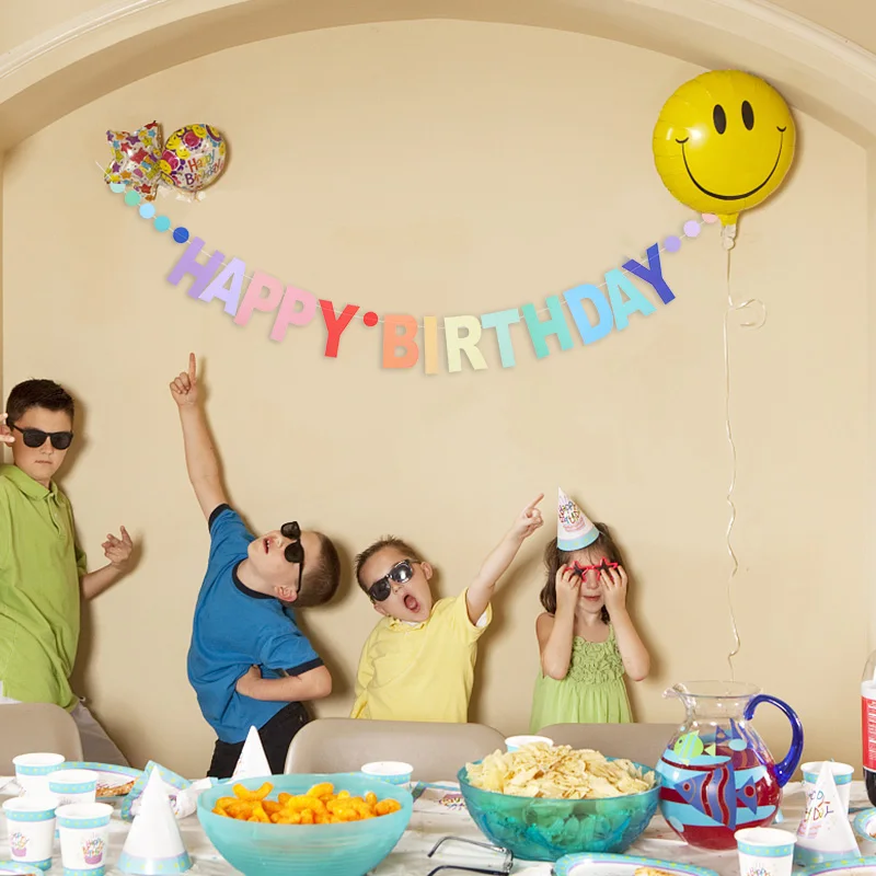 Colorful Happy Birthday Banner Paper Garland Kids Boy Girl Birthday Party Decoration Unicorn Theme Party Hanging Flag Supplies